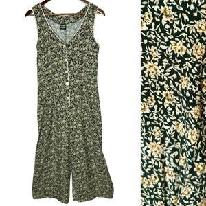 Vintage Knapp Studio Floral‎ Sleeveless Wide Leg Crop Jumpsuit Green Medium